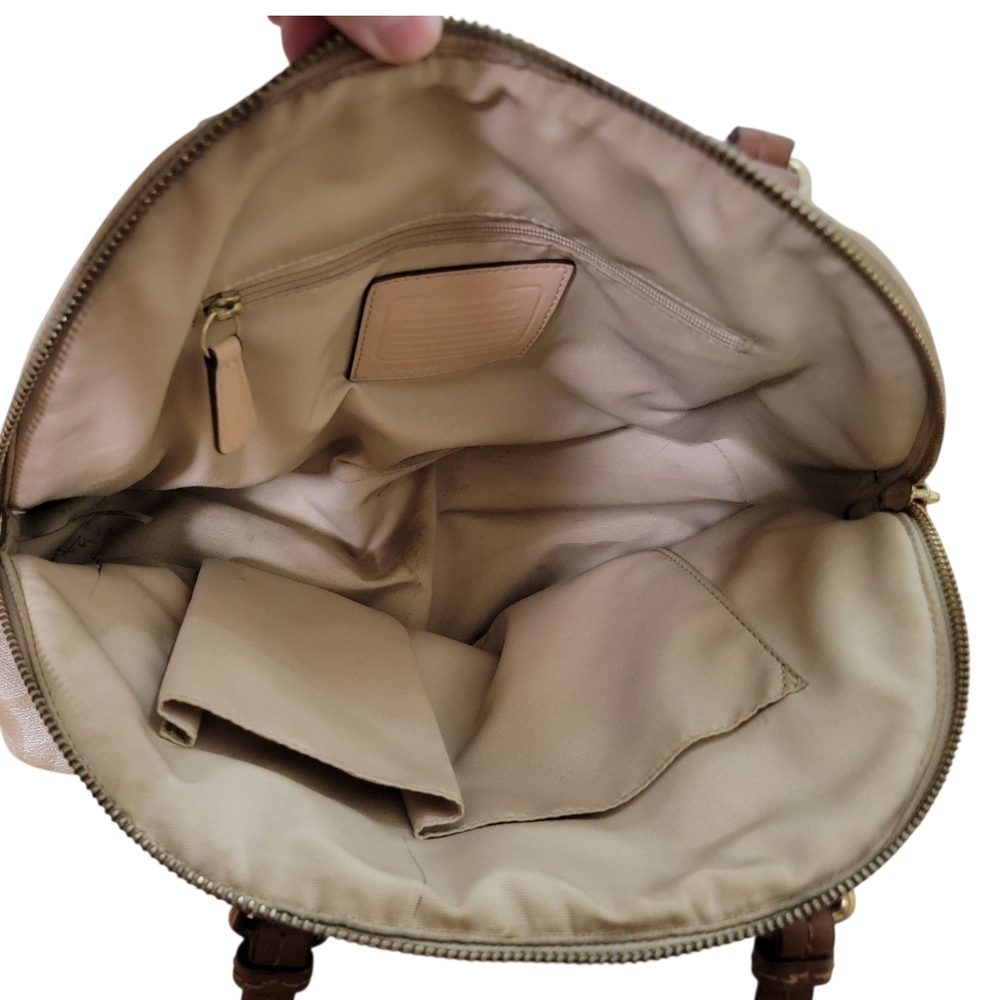 Coach Beige and Brown Signature Satchel Bag. - Picture 4 of 8